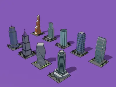 set of cartoon low poly tower models Low-poly 3D model