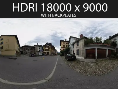 Mountain Town HDRI hdr environment with backplates 3D model