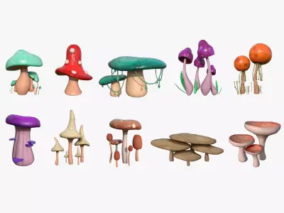 10 Fantasy Mushrooms AJR Collection - Scene Backdrop Design 3D Model Pack