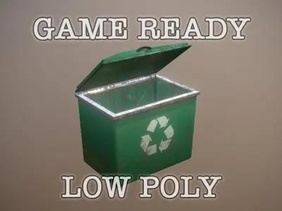 Green Trash Container low poly game ready Low-poly 3D model