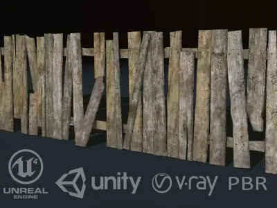 Old fence modular Low-poly 3D model