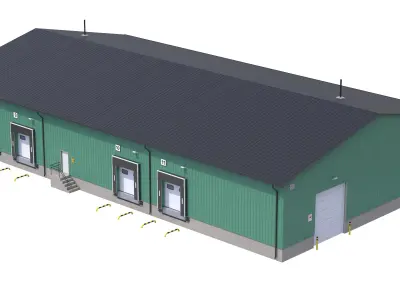 3 Green Industrial Buildings  3D Model Pack
