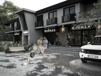  Modern House and Shop   Lumion 11 Scene  Exterior  Scene 3D model