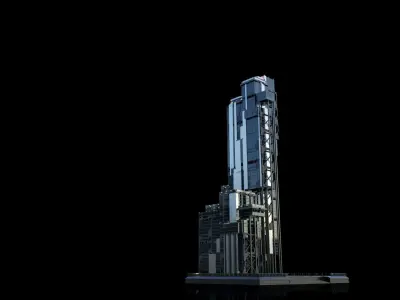 Futuristic Future Modern City Building Skyscraper 06 Low-poly 3D model