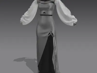 Blouse heart neckline asymetric skirt modern look Low-poly 3D model