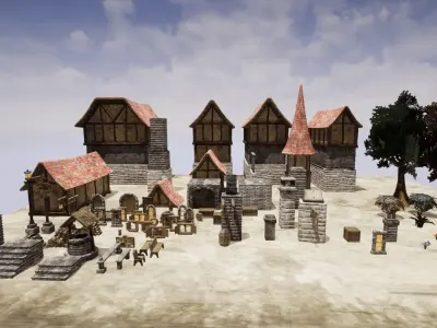 Adventure Village for UNREAL Low-poly 3D model