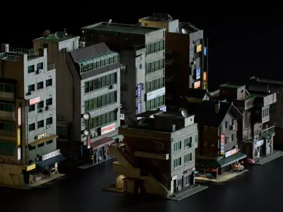 Seoul streets 3d Korean city pack hero assets  Low-poly 3D model