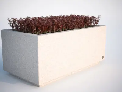 Concrete flowerpot with bushes 3D model