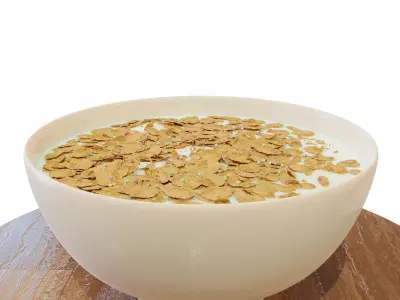 Bowl with Milk and Cereals - Corn Flakes - Food - High Quality 3D model
