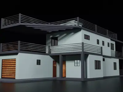 Modern House 3D Model with Openable Doors 3D model
