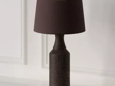 Pair of Lamps with Wood Foot and Brown Lampshade 3D model