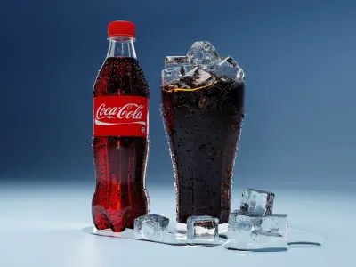 Coca Cola bottle and glass 3D model