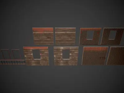 Modular House Front Abadoned Building Free low-poly 3D model