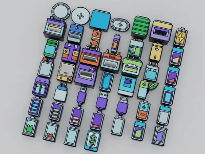 Low Poly Electronics Hardware Computers Battery Machines Sci Fi Low-poly 3D model