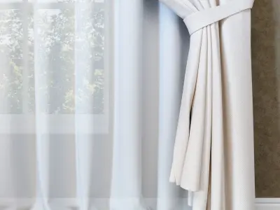 Modern curtain and tulle 3D model