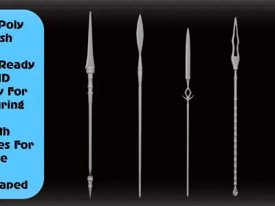 10 MedieVal Spears - LowPoly And Ready For Texturing