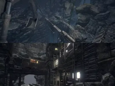 Modular cave kit Low-poly 3D model