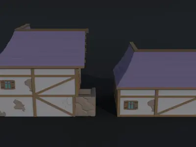 Cartoon medieval house Polygonal Style Low-poly 3D model