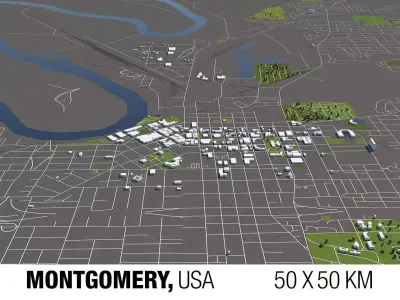 Montgomery 50x50km City Map Model 3D model