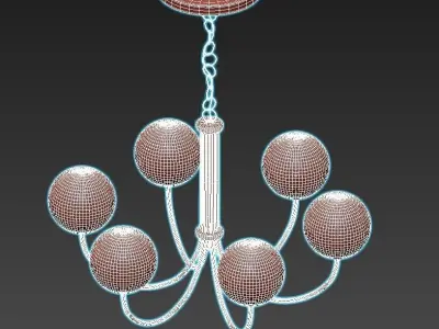 OXFORD six light chandelier in brass with glass balls 3D model