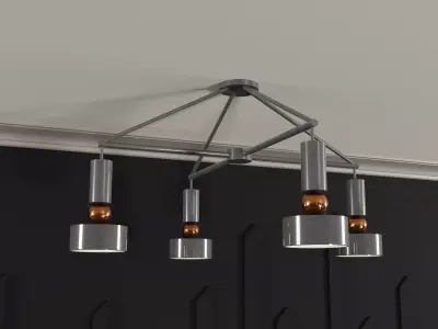 4 Head Grey Gloss Ceiling Lamp with Bronze Sphere Details Free 3D model