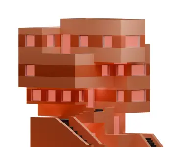 Isometric Low Poly Brutalist House Low-poly 3D model