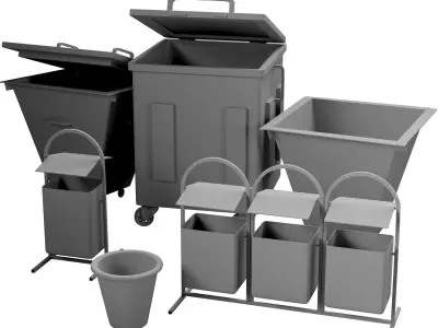 Dumpster set two trash cans on wheels Low-poly 3D model
