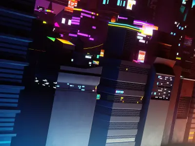 Stylized City Sky View - Low poly modular city Low-poly 3D model