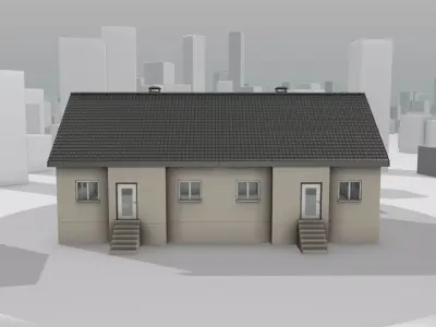 City House -14- Double-House - Roof black - Wall skinyellow Low-poly 3D model