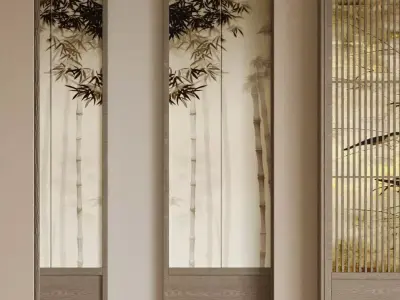 Chinese   style sliding door 3D model