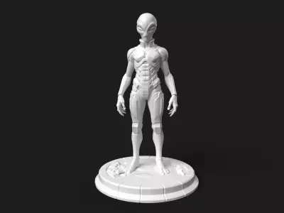 Alien Warrior Print Ready Sci-Fi Character Statue 3D print model
