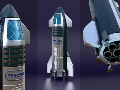 Stylized Starship Rocket 3D model