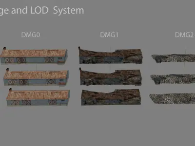 Old Garage 01 with damage DMG  3D Model Pack