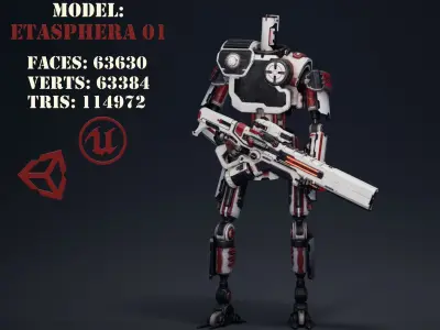 Etasphera01 robot with gun Low-poly 3D model