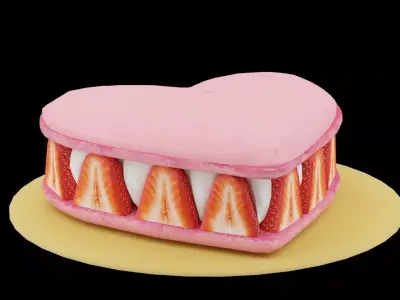 Strawberry Heart Macaroon Low-poly 3D model