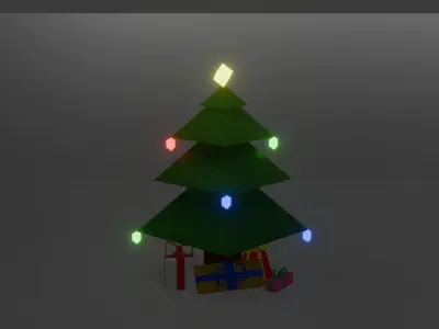 Christmas Tree with Lights and Gifts Low-poly 3D model