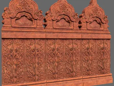 Low poly Asia Temple Wall Modular - 231009 Low-poly 3D model