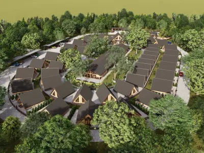 3D model of a small town of wooden houses 3D model