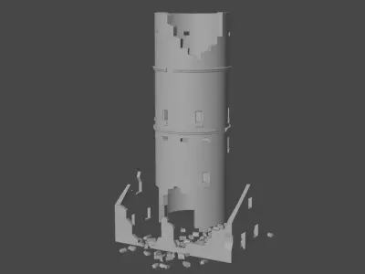 Low Poly Ruined Medieval Tower  Game Ready 3D Asset Low-poly 3D model