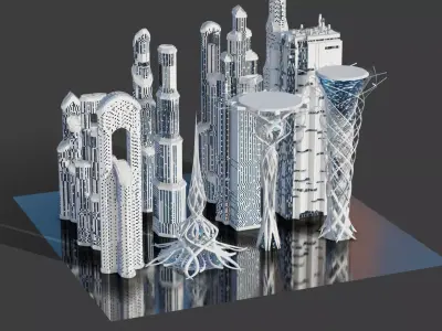 Futuristic Skyscrapers 3D Model Low-poly 3D model