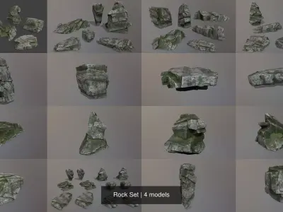 Rock Set rocks in shapes and sizes 3D Model Pack
