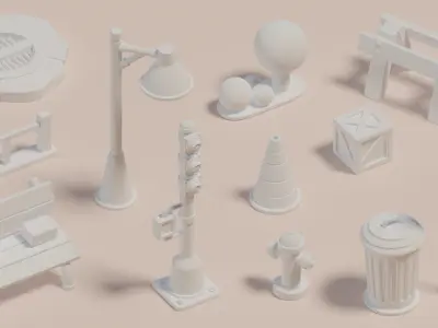 Stylized Street Assets Low-poly 3D model