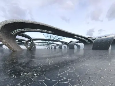 Futuristic Parametric Hangar - Architectural Background- V2U2 Low-poly 3D model