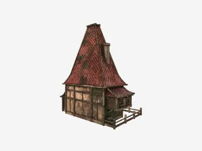 Medieval Building A08 Destroyed Old - Scenery Backdrop House Low-poly 3D model