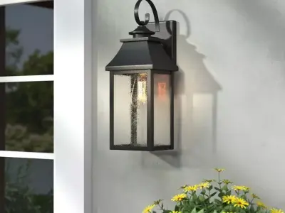 Keaton Sandy Black Seeded Glass Outdoor Wall Lantern 3D model