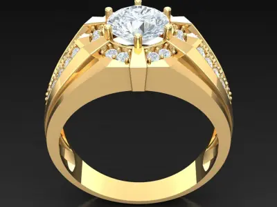 Light Gold Diamond Men Ring 2MR084 3D model