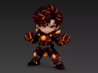 Chibi Molten-Core Armored Hero Sci-Fi 3D Character Model 3D model