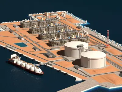 LNG Terminal Island and Ship 3D model