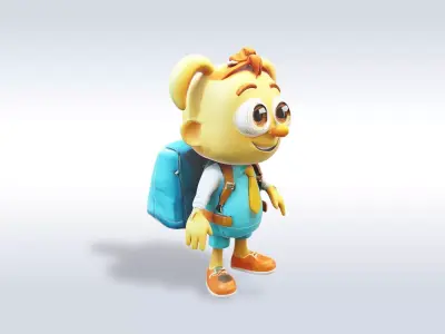 3D Cartoon character t pose studint girl back to school   3D model