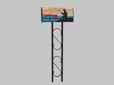 Painted Mailbox with Fishing Low-poly 3D model